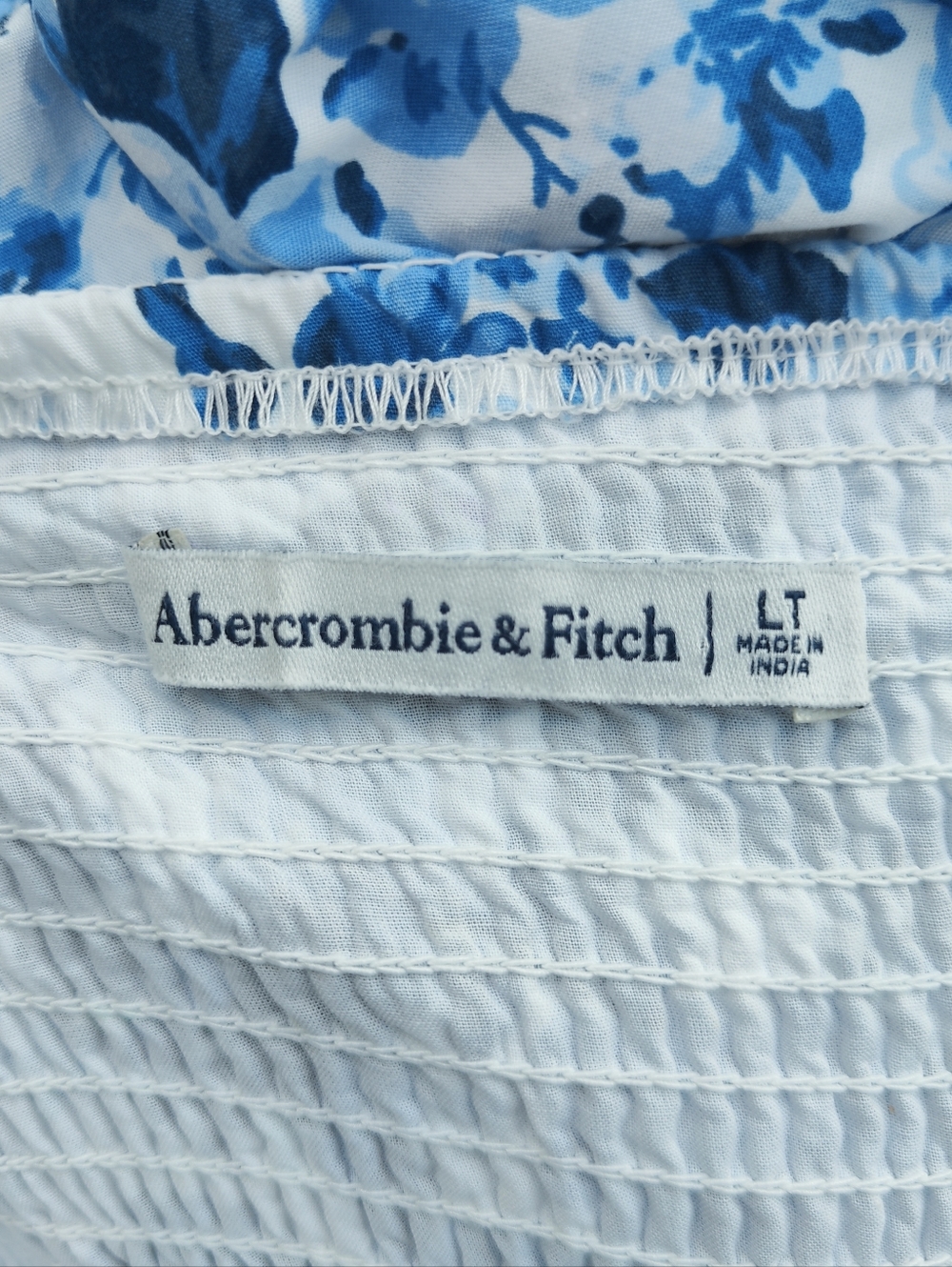Abercrombie & Fitch Emerson Blue Floral Poplin Puff Sleeve Midi Dress Size LT - Picture 8 of 10